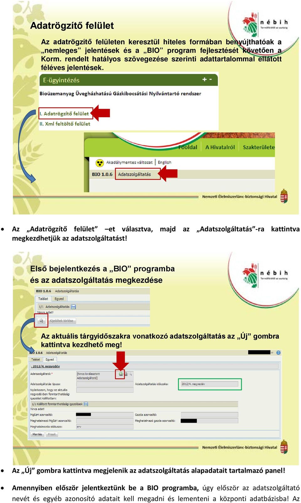 Az Adatrögzítő felület et választva, majd az Adatszolgáltatás -ra kattintva megkezdhetjük az adatszolgáltatást!