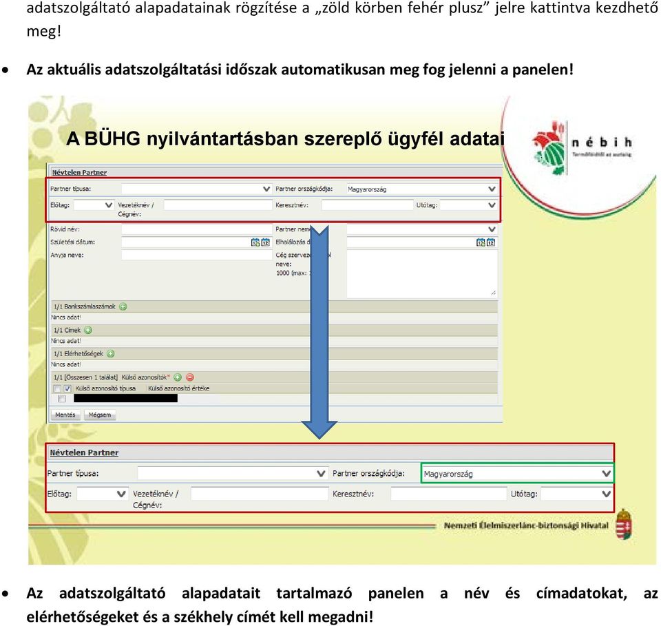 Az aktuális adatszolgáltatási időszak automatikusan meg fog jelenni a panelen!