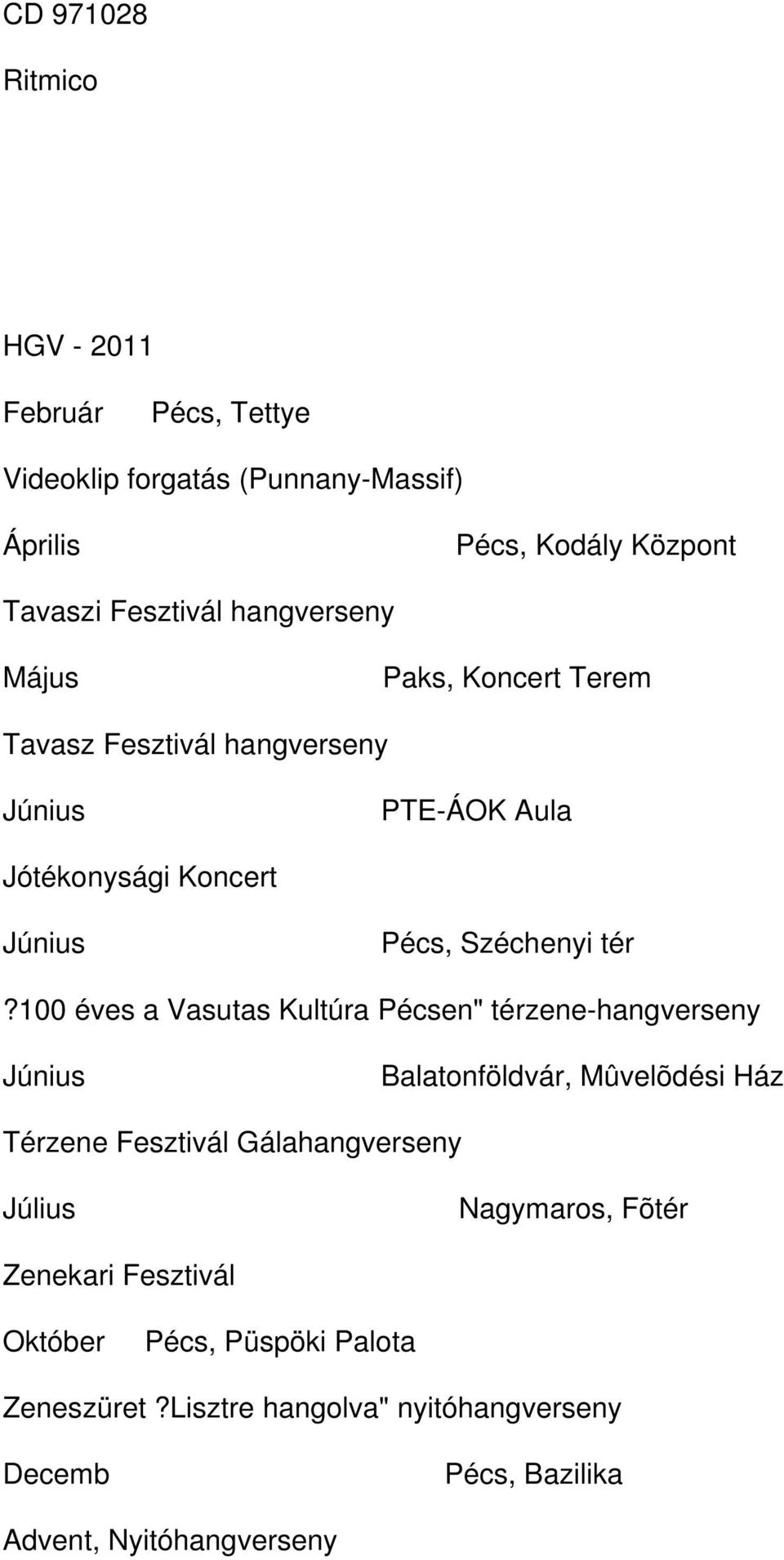 100 éves a Vasutas Kultúra Pécsen" térzene-hangverseny Balatonföldvár, Mûvelõdési Ház Térzene Fesztivál Gálahangverseny Július