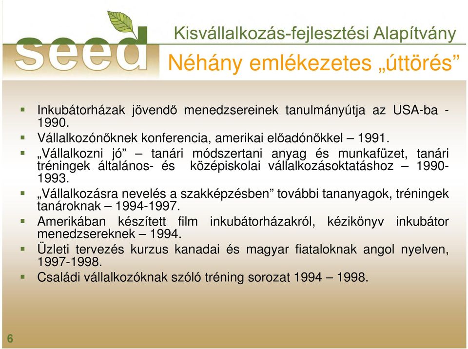 Vállalkozni jó tanári módszertani anyag és munkafüzet, tanári tréningek általános- és középiskolai vállalkozásoktatáshoz 1990-1993.