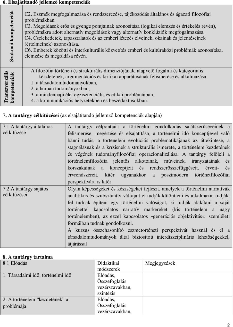 Cselekedetek, tapasztalatok és az emberi létezés elveinek, okainak és jelentéseinek (értelmeinek) azonosítása. C6.