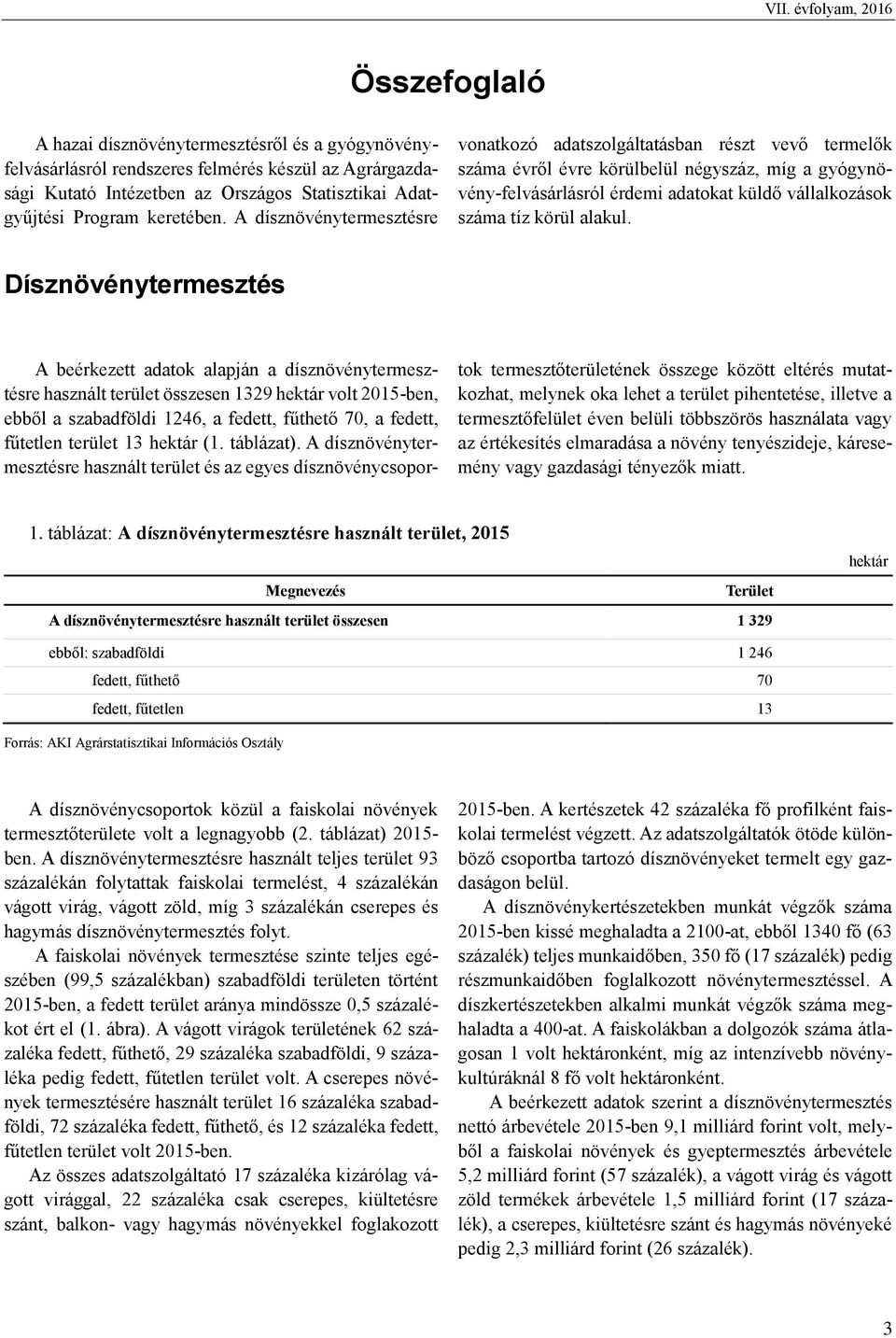 A dísznövénytermesztésre vonatkozó adatszolgáltatásban részt vevő termelők száma évről évre körülbelül négyszáz, míg a gyógynövény-felvásárlásról érdemi adatokat küldő vállalkozások száma tíz körül