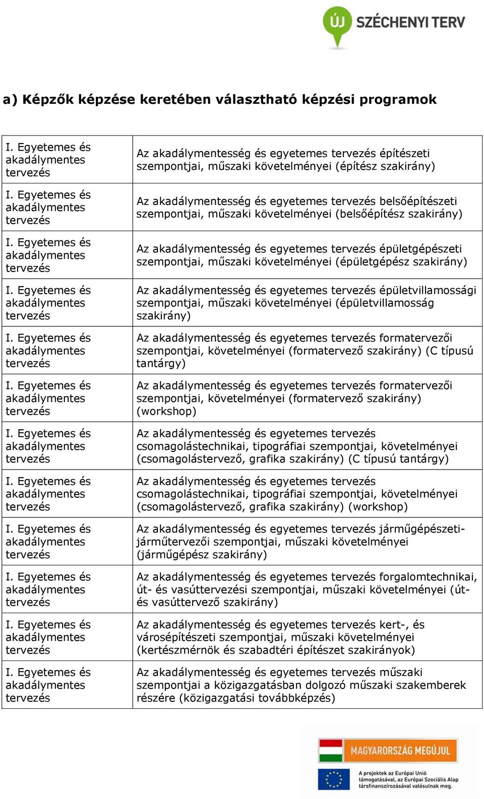 követelményei (épületvillamosság szakirány) Az ség és egyetemes formatervezői szempontjai, követelményei (formatervező szakirány) (C típusú tantárgy) Az ség és egyetemes formatervezői szempontjai,