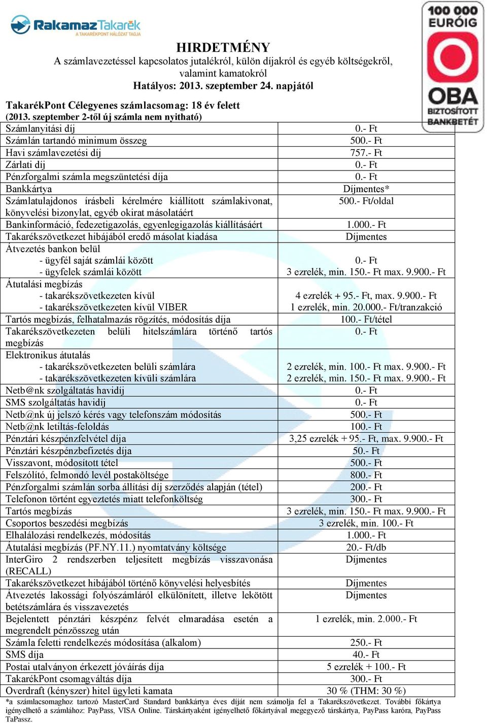 15 max. 9.90 3 ezrelék, min. 10 1.00 2/db 1 ezrelék, min. 2.00 25 4 5 ezrelék + 10 30 *a számlacsomaghoz tartozó MasterCard Standard bankkártya éves díját nem számolja fel a Takarékszövetkezet.