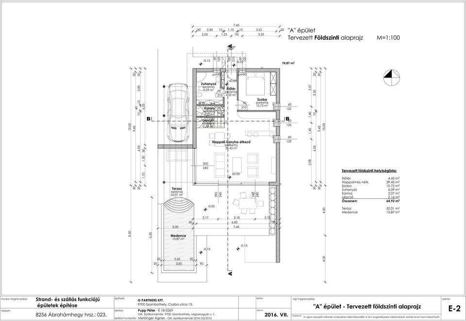 Zuhanyzó Kamra Lépcső Összesen: 4,43 m2 39,45 m2,72 m2 6,09 m2 2,07 m2 2,16 m2 64,92 m2 Medence 52,01 m2 15,87 m2 2, 6,85 3,00 1,70 3, 3,27 1,40 1,50 6,05 pm pm 1 2 3 4 5 FEL Nappali-konyha-étkező 8,