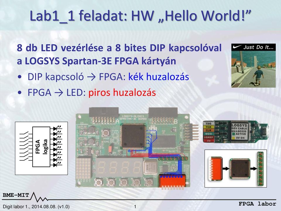 Spartan-3E FPGA kártyán DIP kapcsoló FPGA: kék