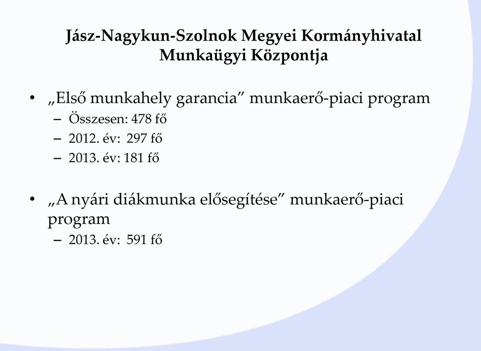 Összesen: 478 fő 2012. év: 297 fő 2013.