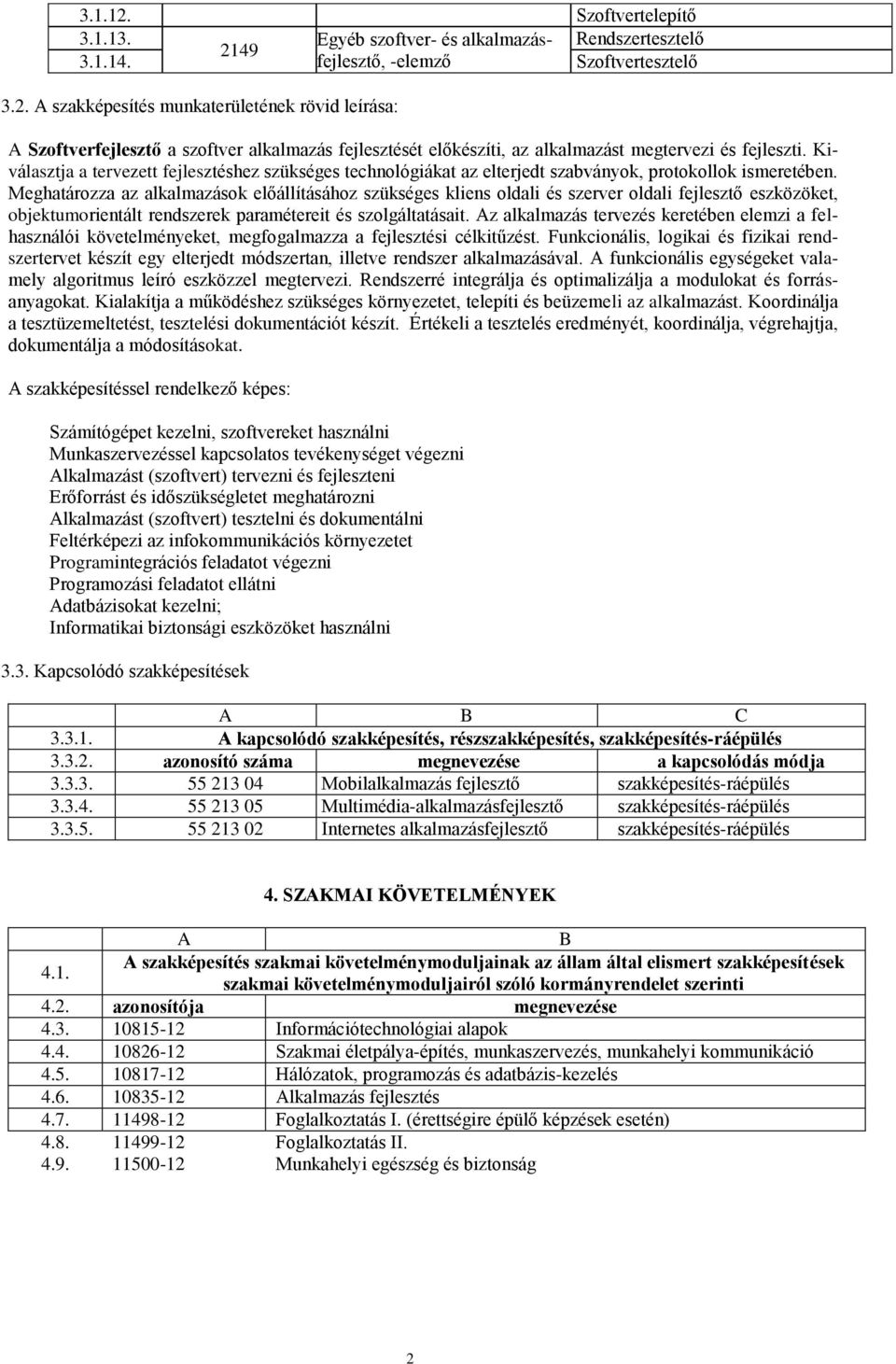 Meghatározza az alkalmazások előállításához szükséges kliens oldali és szerver oldali fejlesztő eszközöket, objektumorientált rendszerek paramétereit és szolgáltatásait.