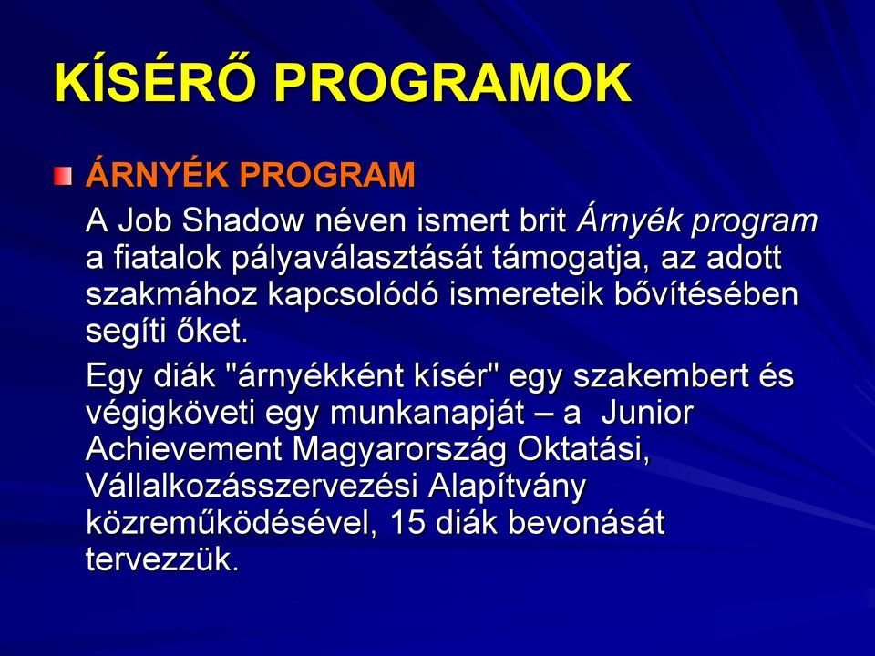 Egy diák "árnyékként kísér" egy szakembert és végigköveti egy munkanapját a Junior Achievement