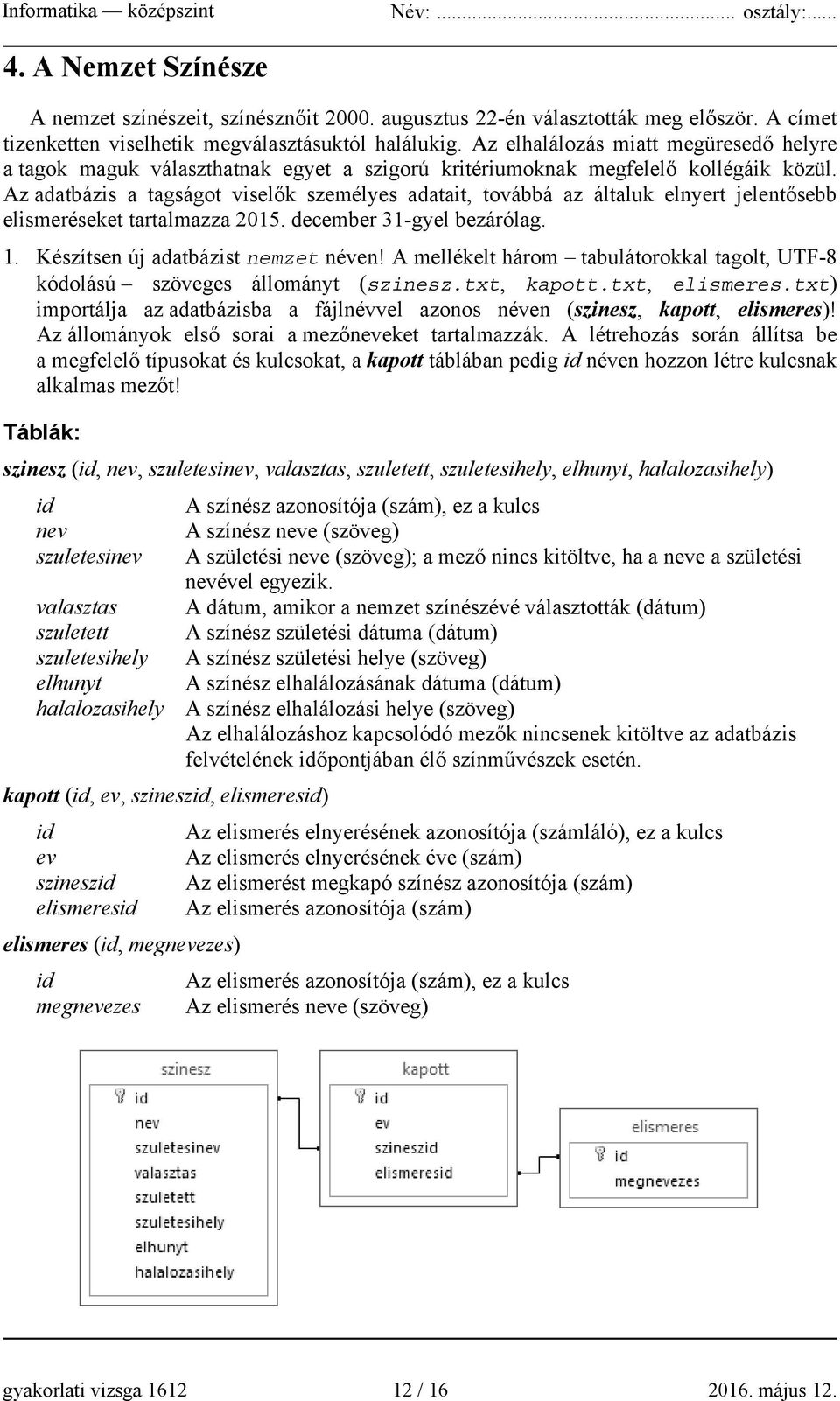 Az adatbázis a tagságot viselők személyes adatait, továbbá az általuk elnyert jelentősebb elismeréseket tartalmazza 2015. december 31-gyel bezárólag. 1. Készítsen új adatbázist nemzet néven!