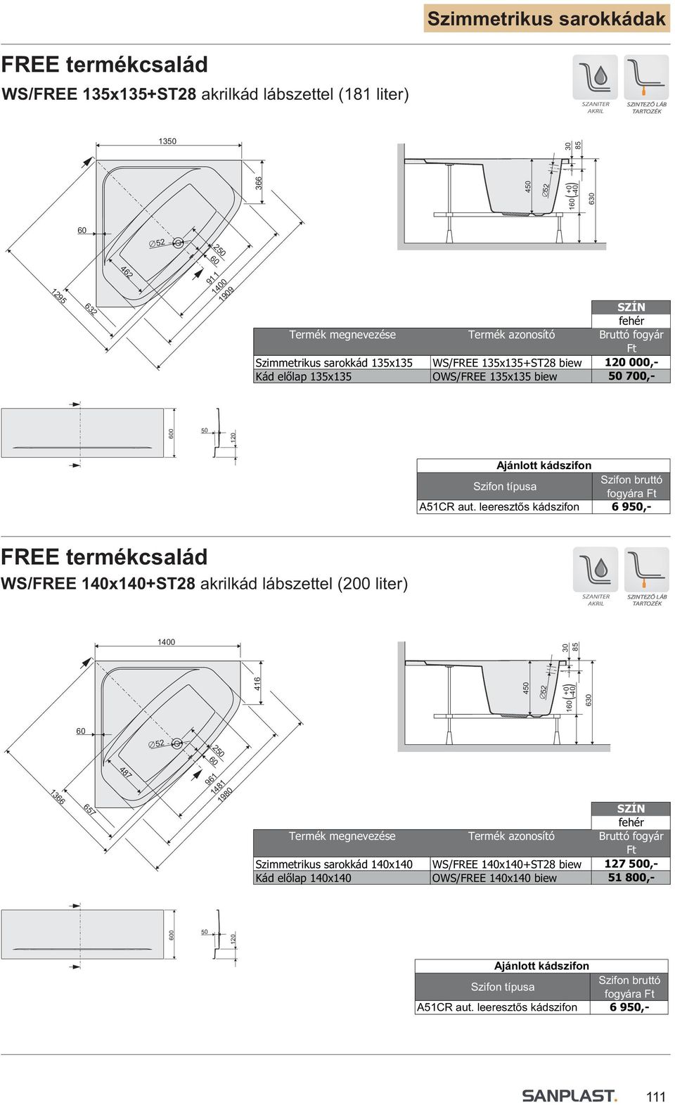 WS/FREE 10x10+ST28 akrilkád lábszettel (200 liter) 16 1-0 6 0 166 657 87 961 181 1980 Szimmetrikus