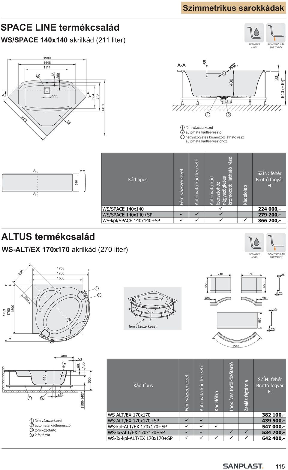 WS-LT/EX 170x170 akrilkád (270 liter) 6 175 1700 10 70 70 20 5 5 200 200 175 1700 10 fém vázszerkezet 5 150 80 5 1 2 5 törölközőtartó 2 fejtámla 0 [100-10]* 15 Inox íves