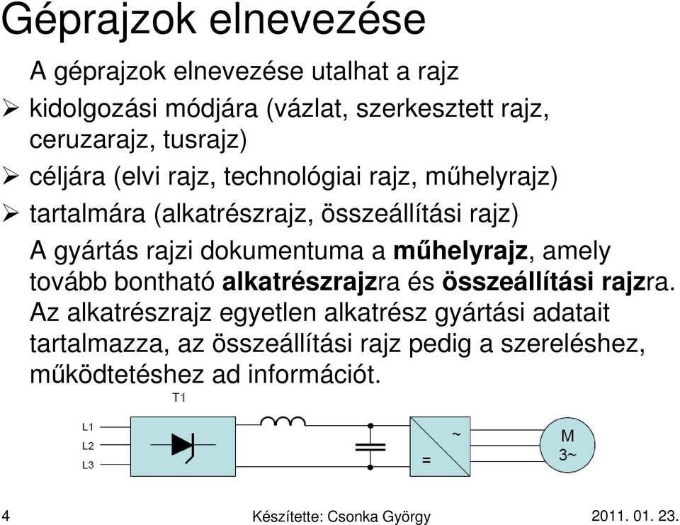 rajz) A gyártás rajzi dokumentuma a műhelyrajz, amely tovább bontható alkatrészrajzra és összeállítási rajzra.