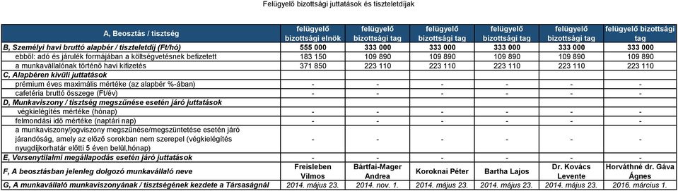 890 a munkavállalónak történő havi kifizetés 371 850 223 110 223 110 223 110 223 110 223 110 prémium éves maximális mértéke (az alapbér %-ában) - - - - - - cafetéria bruttó összege (Ft/év) - - - - -