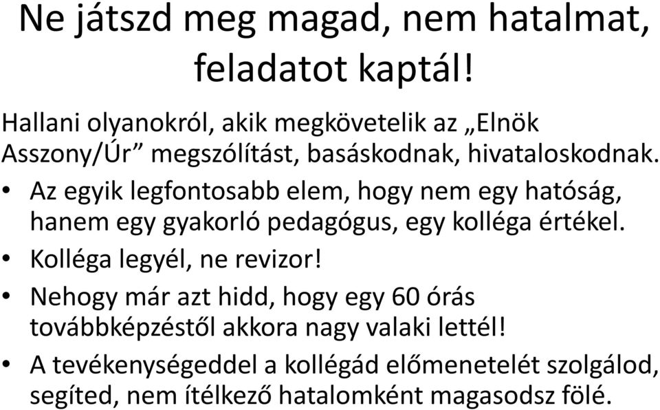 Az egyik legfontosabb elem, hogy nem egy hatóság, hanem egy gyakorló pedagógus, egy kolléga értékel.