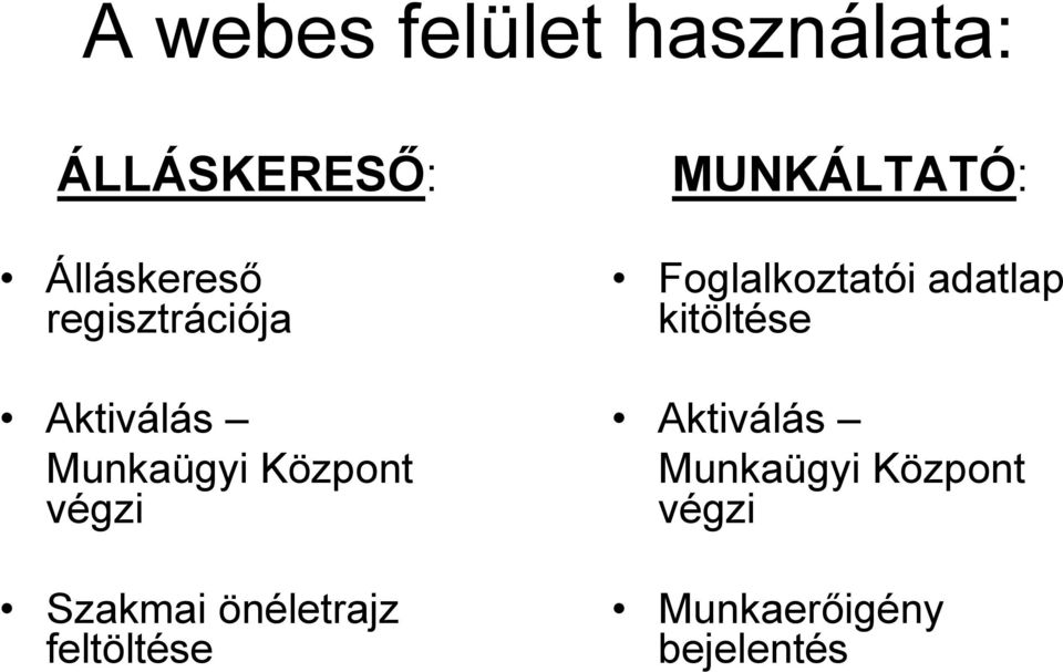 önéletrajz feltöltése MUNKÁLTATÓ: Foglalkoztatói adatlap