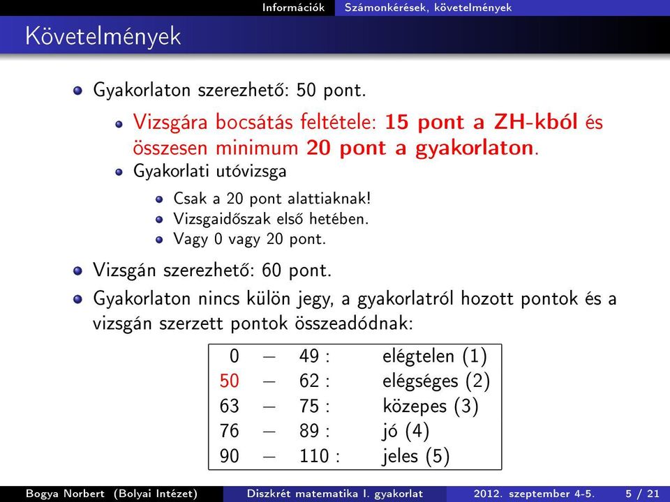 Vizsgaid szak els hetében. Vagy 0 vagy 20 pont. Vizsgán szerezhet : 60 pont.