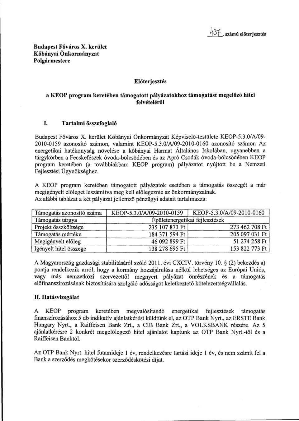 0/A/09-2010-0159 azonosító számon, valamint KEOP-5.3.