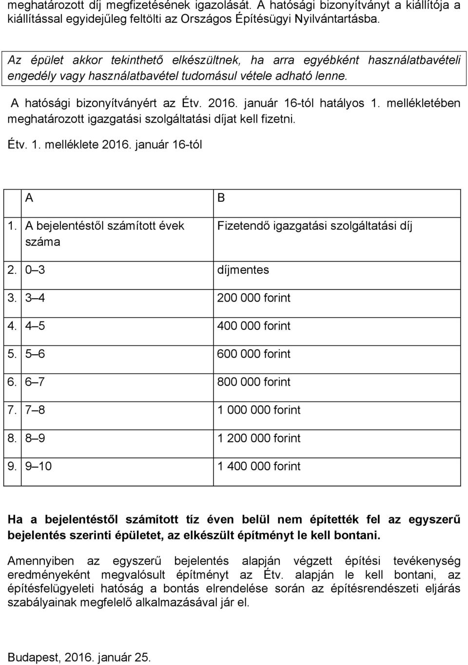 január 16-tól hatályos 1. mellékletében meghatározott igazgatási szolgáltatási díjat kell fizetni. Étv. 1. melléklete 2016. január 16-tól A 1.