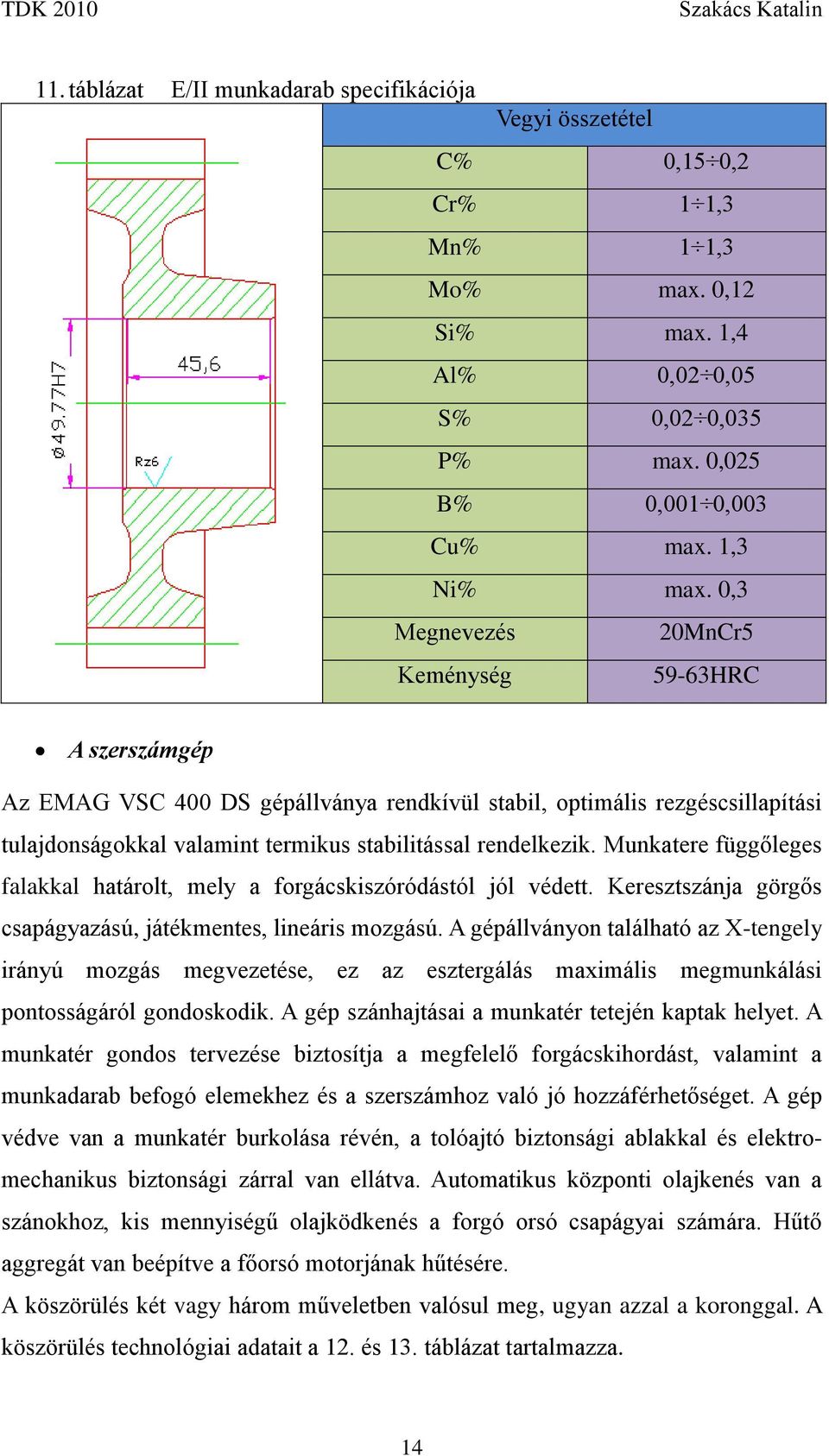Munkatere függőleges falakkal határolt, mely a forgácskiszóródástól jól védett. Keresztszánja görgős csapágyazású, játékmentes, lineáris mozgású.