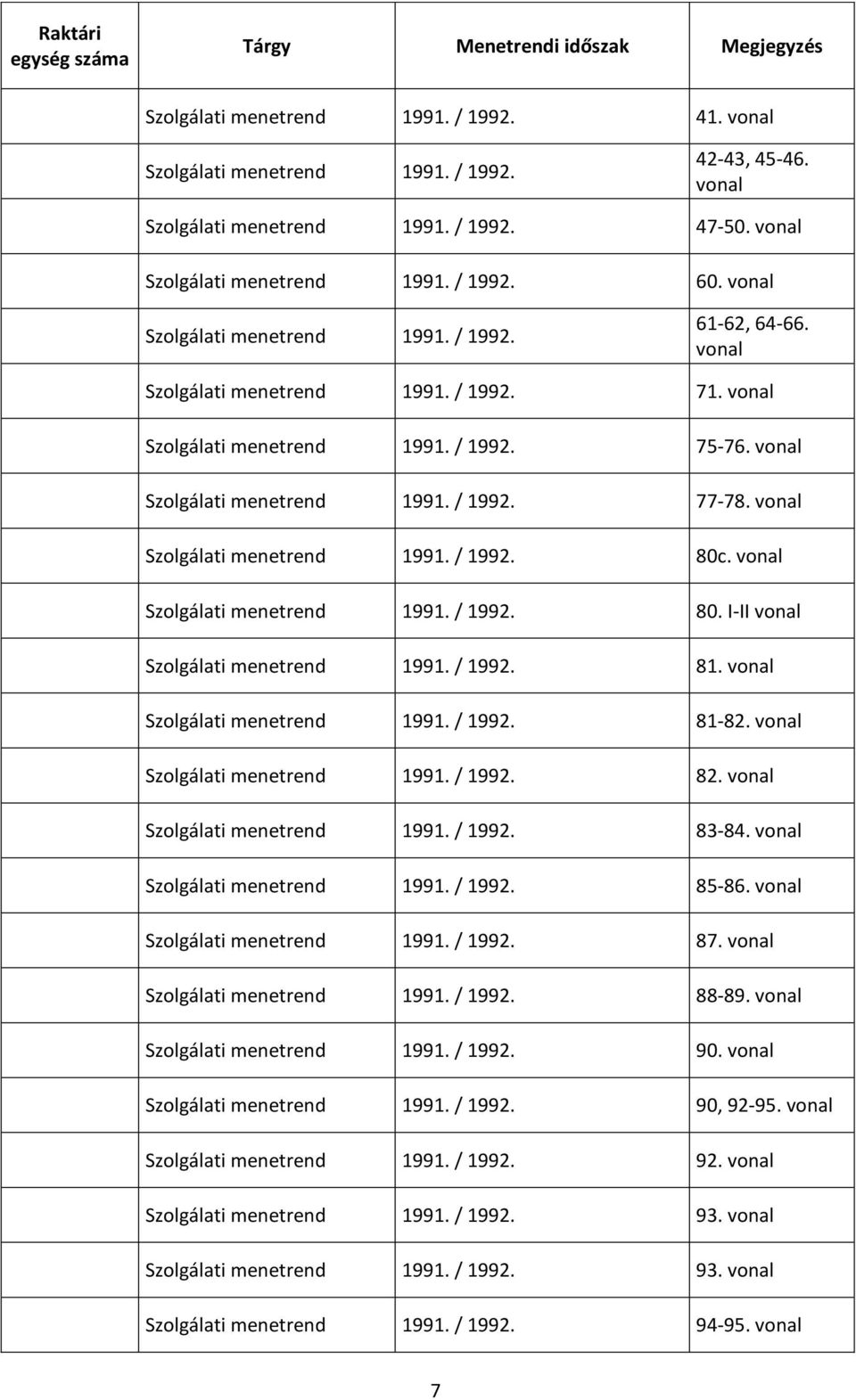 / 1992. 81. Szolgálati menetrend 1991. / 1992. 81-82. Szolgálati menetrend 1991. / 1992. 82. Szolgálati menetrend 1991. / 1992. 83-84. Szolgálati menetrend 1991. / 1992. 85-86.