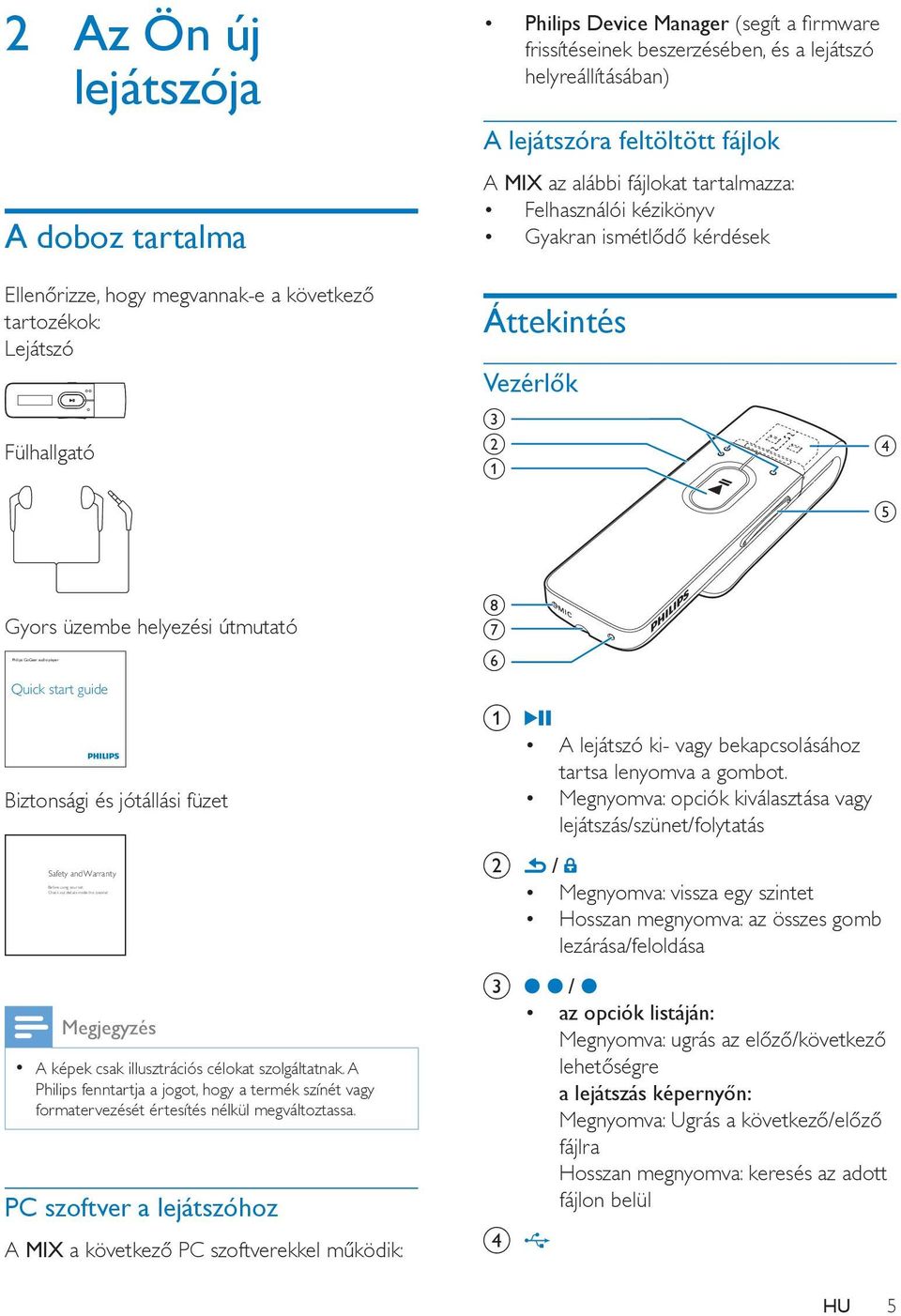h g Philips GoGear audio player f Quick start guide Biztonsági és jótállási füzet Safety and Warranty Before using your set: Check out details inside this booklet a A lejátszó ki- vagy