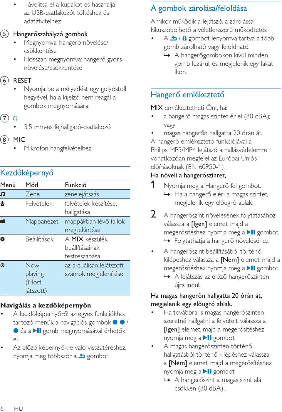 Kezdőképernyő Menü Mód Funkció Zene zenelejátszás Felvételek felvételek készítése, hallgatása Mappanézet mappákban lévő fájlok megtekintése Beállítások A MIX készülék beállításainak testreszabása Now