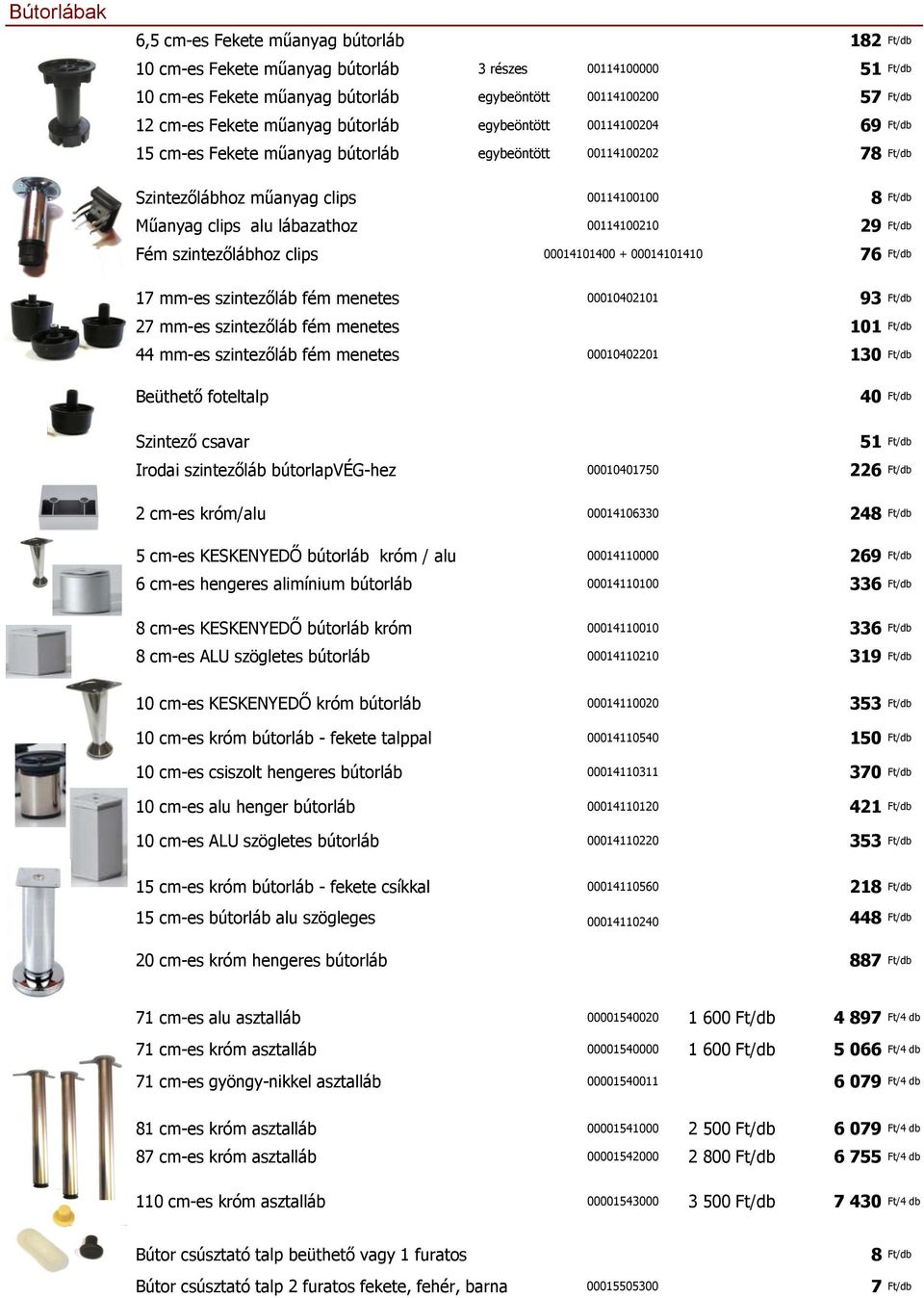 00114100210 29 Ft/db Fém szintezőlábhoz clips 00014101400 + 00014101410 76 Ft/db 17 mm-es szintezőláb fém menetes 00010402101 93 Ft/db 27 mm-es szintezőláb fém menetes 101 Ft/db 44 mm-es szintezőláb