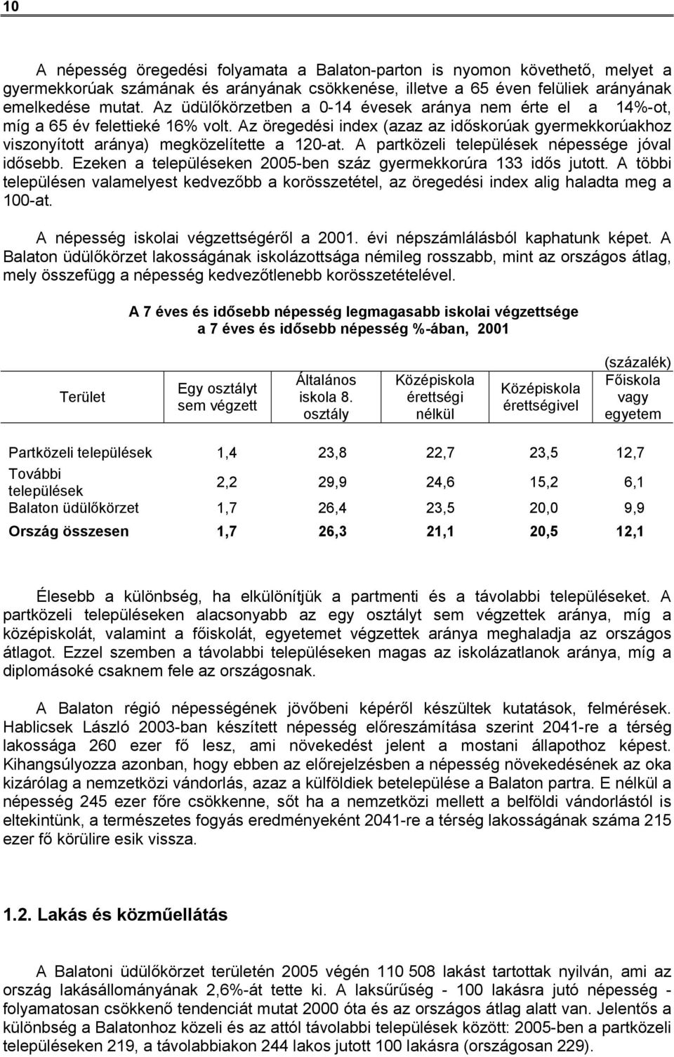 A partközeli települések népessége jóval idősebb. Ezeken a településeken 2005-ben száz gyermekkorúra 133 idős jutott.