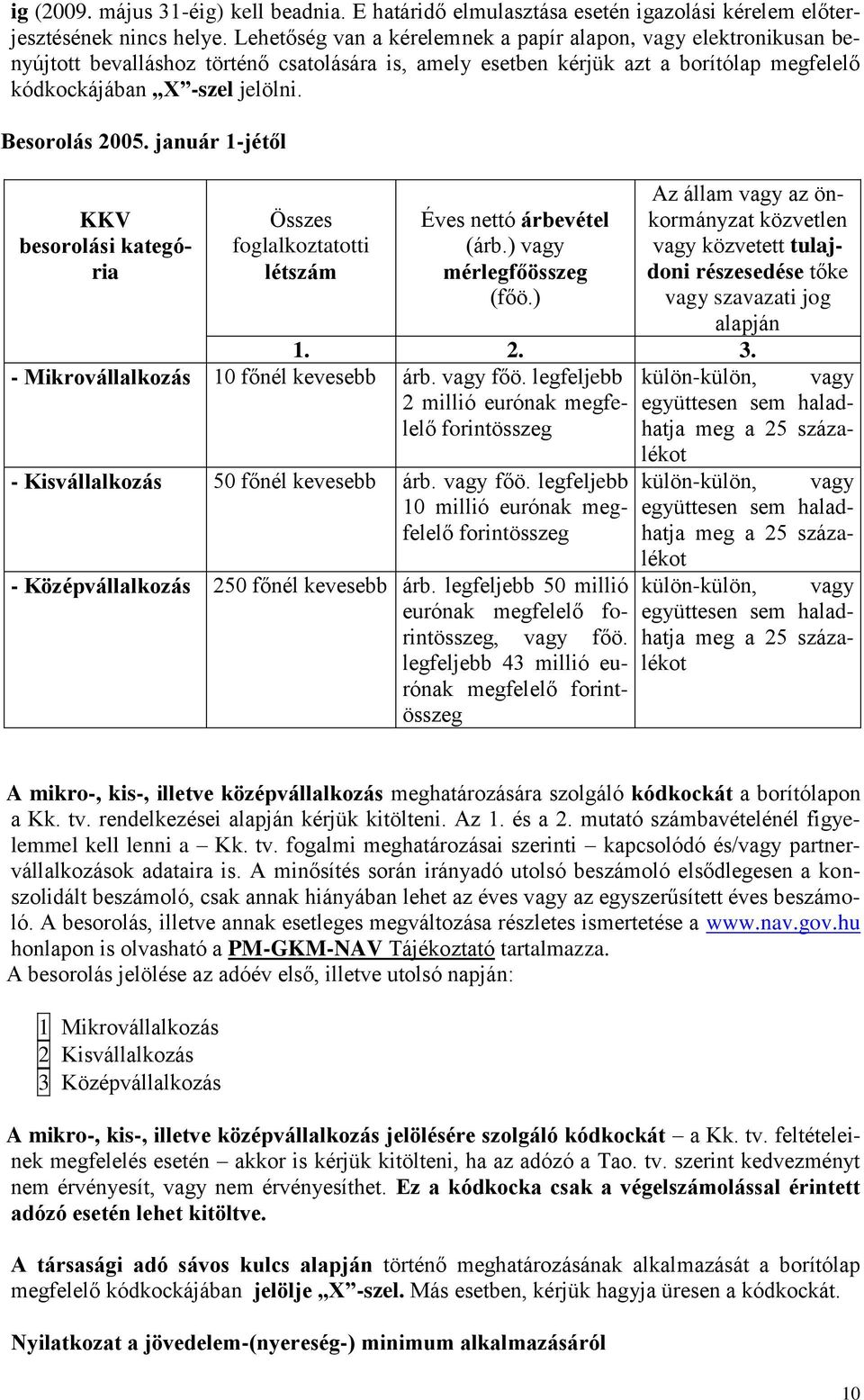 Besorolás 2005. január 1-jétől KKV besorolási kategória Összes foglalkoztatotti létszám Éves nettó árbevétel (árb.) vagy mérlegfőösszeg (főö.