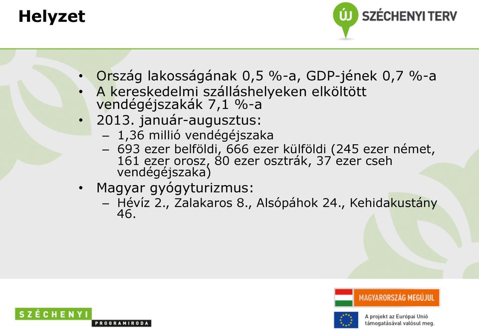 január-augusztus: 1,36 millió vendégéjszaka 693 ezer belföldi, 666 ezer külföldi (245 ezer