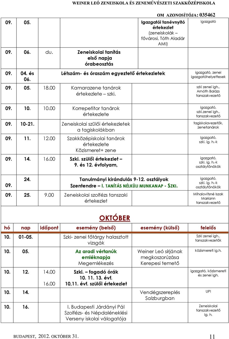 Zeneiskolai szülői értekezletek a tagiskolákban 09. 11. 12.00 Szakközépiskolai tanárok értekezlete Közismeret+ zene 09. 14. 16.00 Szki. szülői értekezlet 9. és 12. évfolyam, 09. 24.