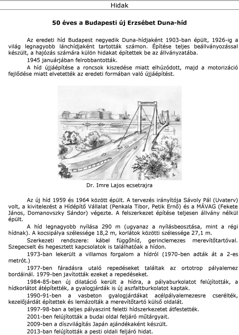 A híd újjáépítése a roncsok kiszedése miatt elhúzódott, majd a motorizáció fejlődése miatt elvetették az eredeti formában való újjáépítést. Dr.