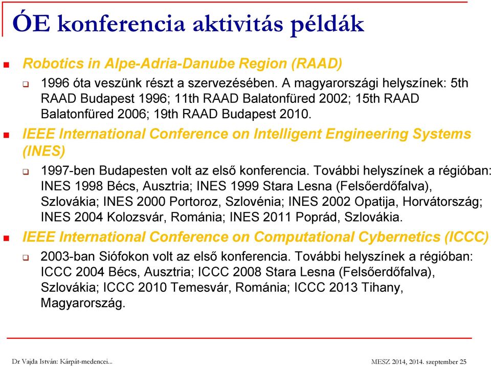 IEEE International Conference on Intelligent Engineering Systems (INES) 1997-ben Budapesten volt az első konferencia.
