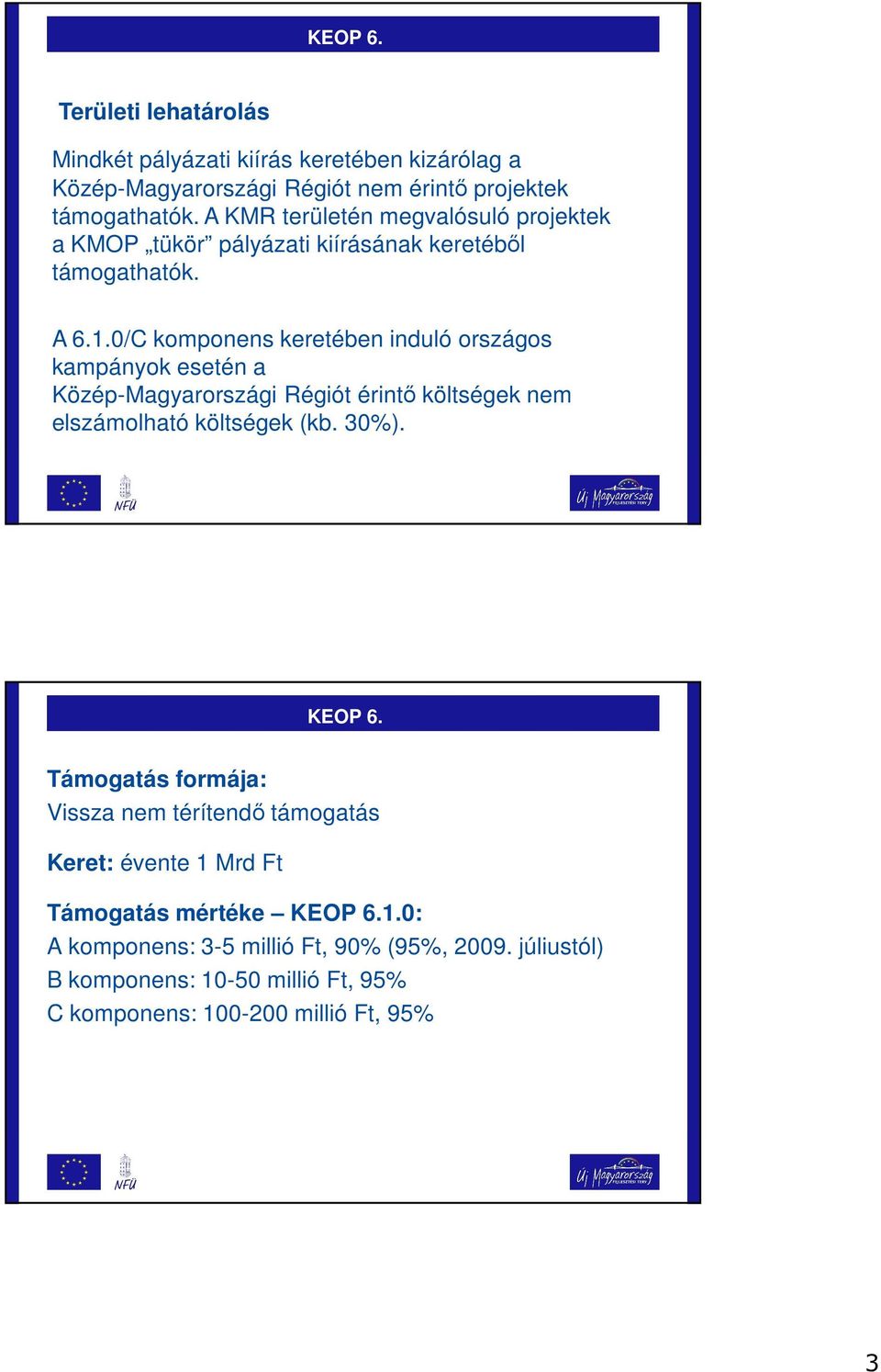 0/C komponens keretében induló országos kampányok esetén a Közép-Magyarországi Régiót érintő költségek nem elszámolható költségek (kb. 30%).