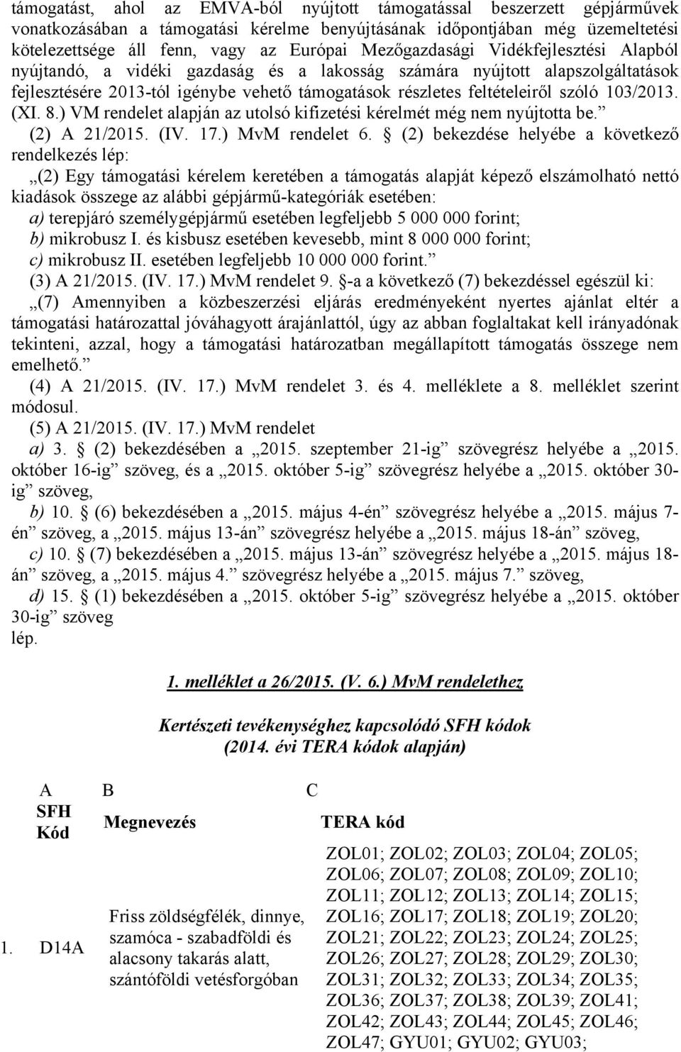 103/2013. (XI. 8.) VM rendelet alapján az utolsó kifizetési kérelmét még nem nyújtotta be. (2) A 21/2015. (IV. 17.) MvM rendelet 6.