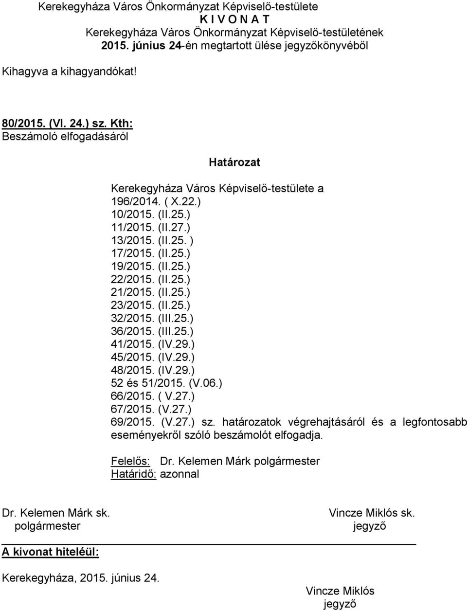 (II.25.) 19/2015. (II.25.) 22/2015. (II.25.) 21/2015. (II.25.) 23/2015. (II.25.) 32/2015. (III.25.) 36/2015. (III.25.) 41/2015. (IV.29.) 45/2015.