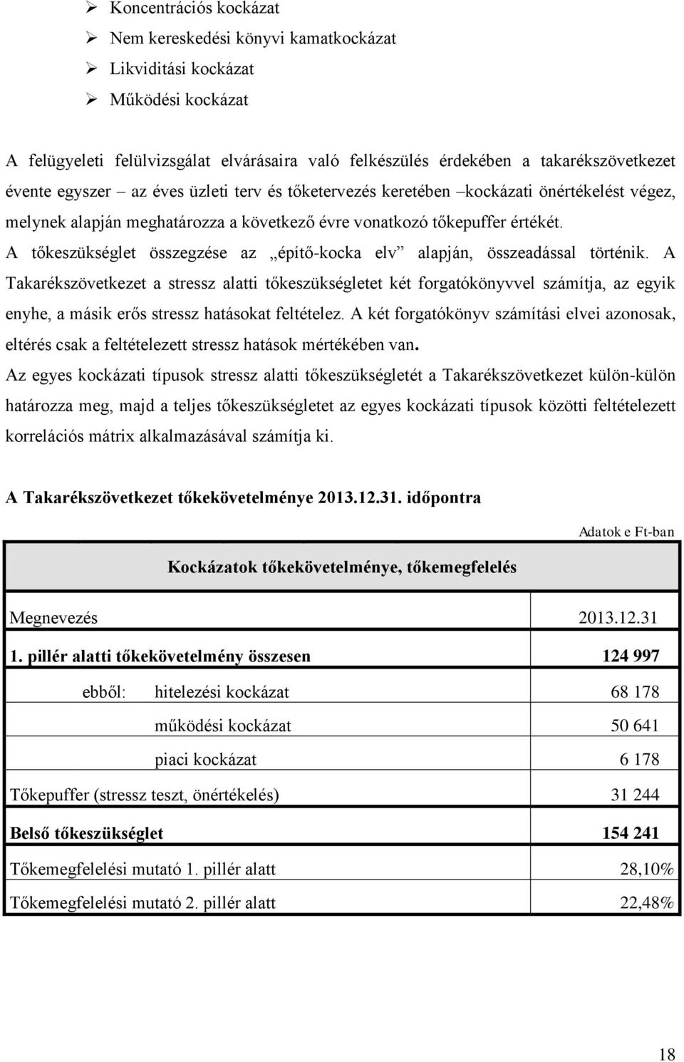 A tőkeszükséglet összegzése az építő-kocka elv alapján, összeadással történik.