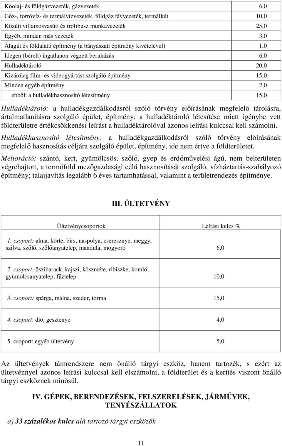 Minden egyéb építmény 2,0 ebből: a hulladékhasznosító létesítmény 15,0 Hulladéktároló: a hulladékgazdálkodásról szóló törvény előírásának megfelelő tárolásra, ártalmatlanításra szolgáló épület,