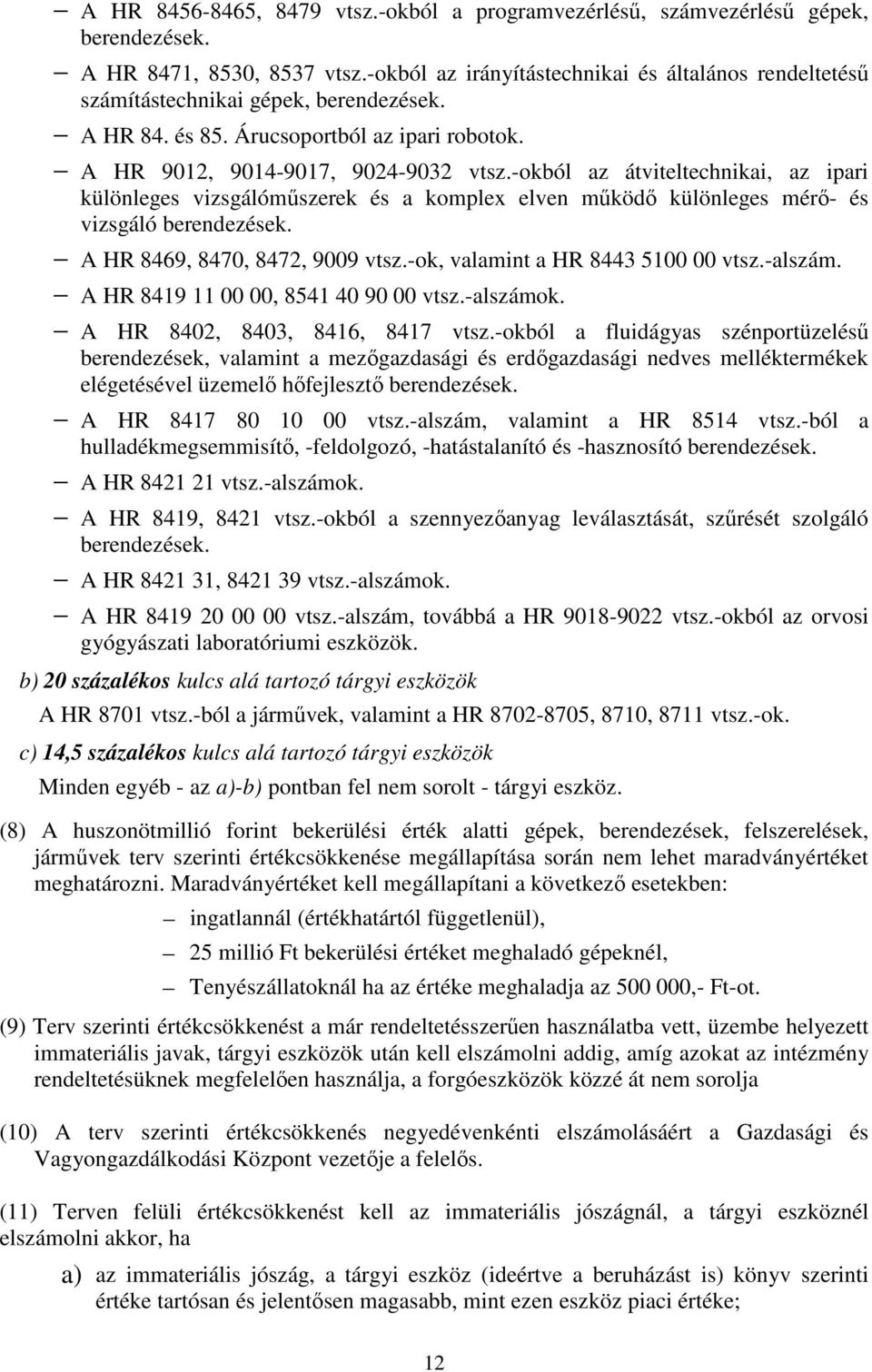 -okból az átviteltechnikai, az ipari különleges vizsgálóműszerek és a komplex elven működő különleges mérő- és vizsgáló berendezések. A HR 8469, 8470, 8472, 9009 vtsz.