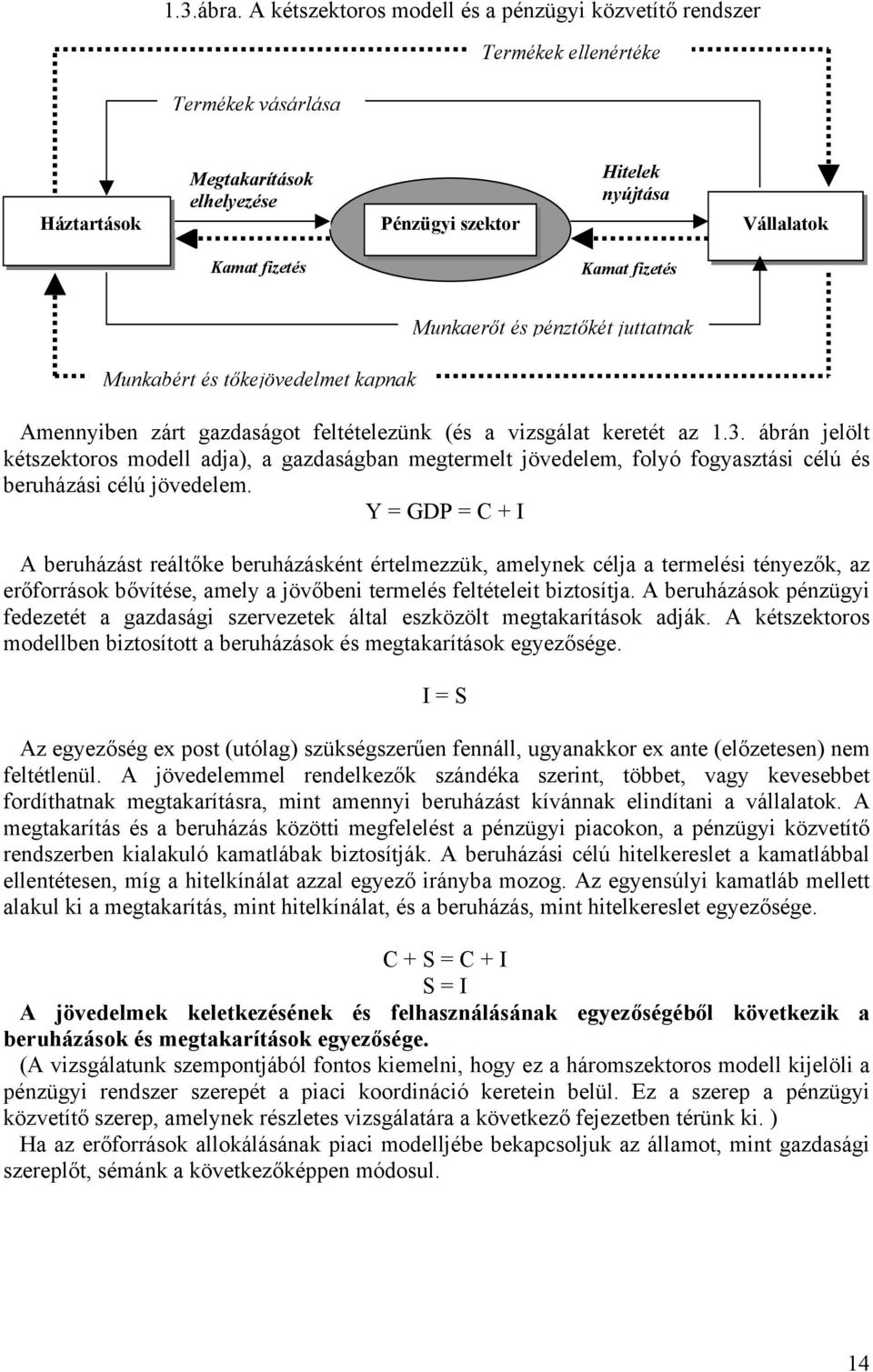 ábrán jelölt kétszektoros modell adja), a gazdaságban megtermelt jövedelem, folyó fogyasztási célú és beruházási célú jövedelem.