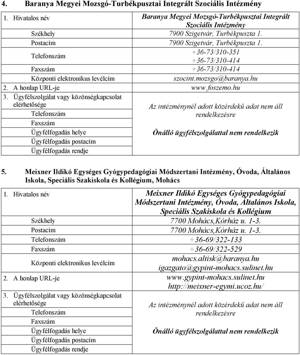 Meixner Ildikó Egységes Gyógypedagógiai Módszertani Intézmény, Óvoda, Általános Iskola, Speciális Szakiskola és Kollégium, Mohács 1.