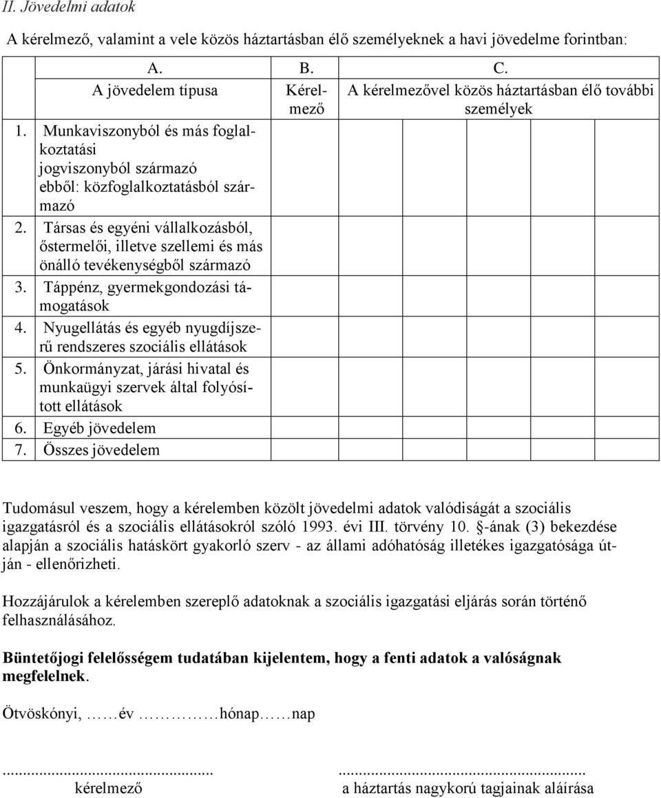 Társas és egyéni vállalkozásból, őstermelői, illetve szellemi és más önálló tevékenységből származó 3. Táppénz, gyermekgondozási támogatások 4.