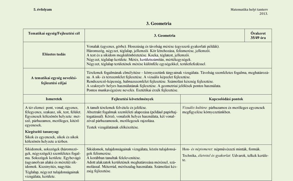 Mérés, kerületszámítás, mértékegységek. Négyzet, téglalap területének mérése különféle egységekkel, területlefedéssel.