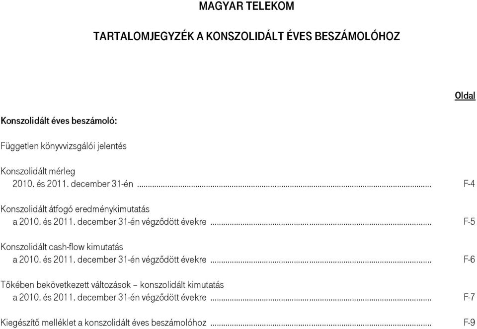 .. F-5 Konszolidált cash-flow kimutatás a 2010. és 2011. december 31-én végzıdött évekre.