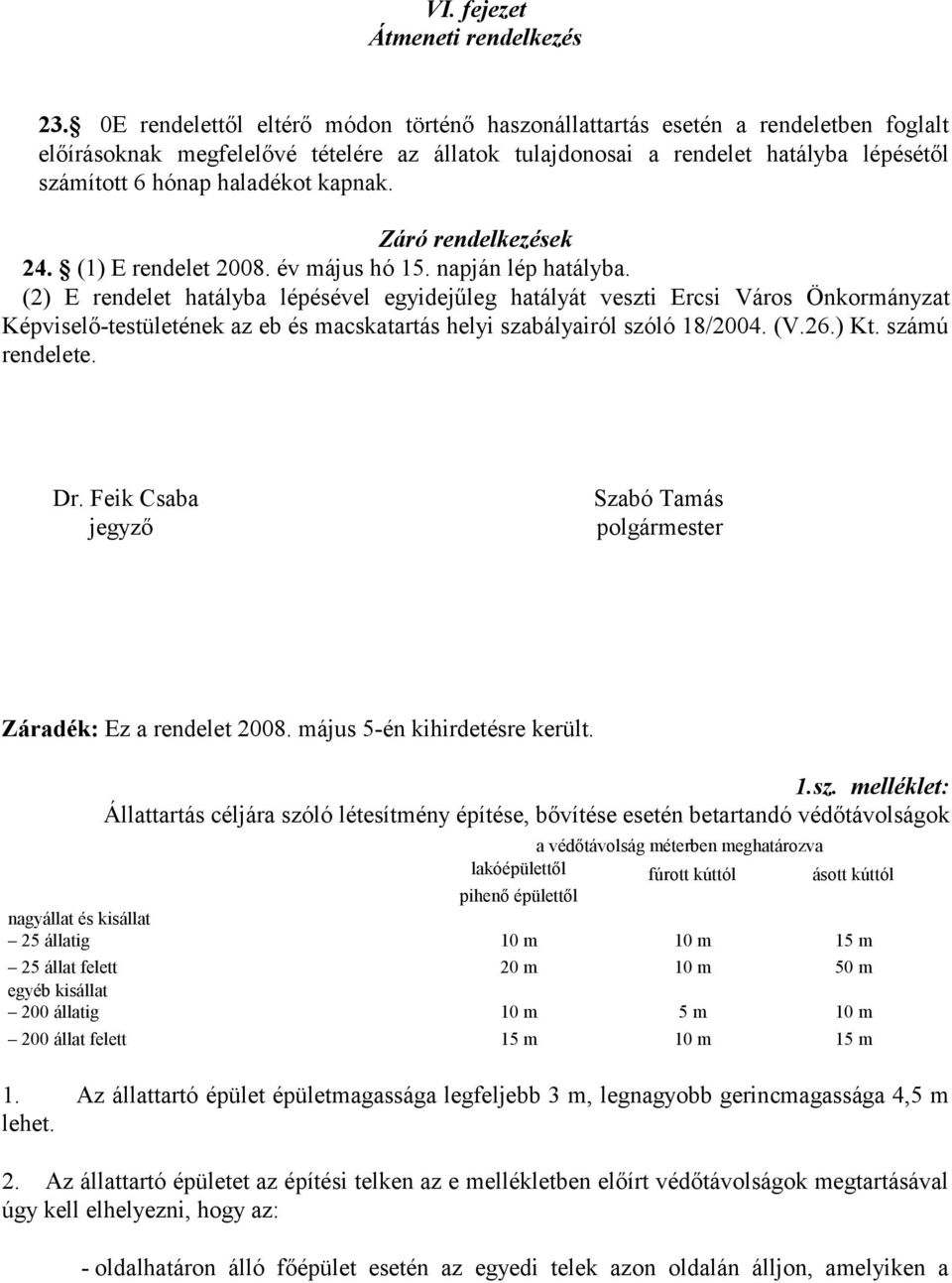 kapnak. Záró rendelkezések 24. (1) E rendelet 2008. év május hó 15. napján lép hatályba.