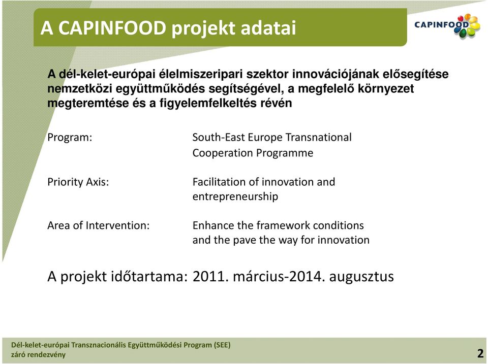 Area of Intervention: South-East Europe Transnational Cooperation Programme Facilitation of innovation and
