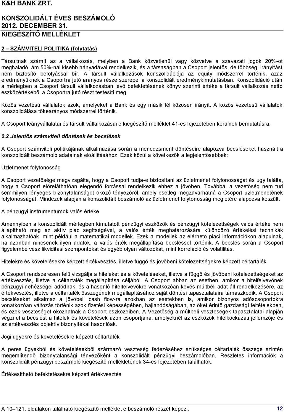 A társult vállalkozások konszolidációja az equity módszerrel történik, azaz eredményüknek a Csoportra jutó arányos része szerepel a konszolidált eredménykimutatásban.