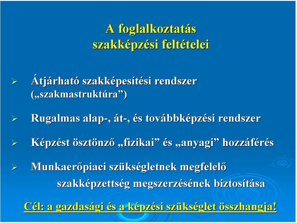 fizikai és anyagi hozzáférés Munkaerőpiaci szüks kségletnek megfelelő szakképzetts pzettség