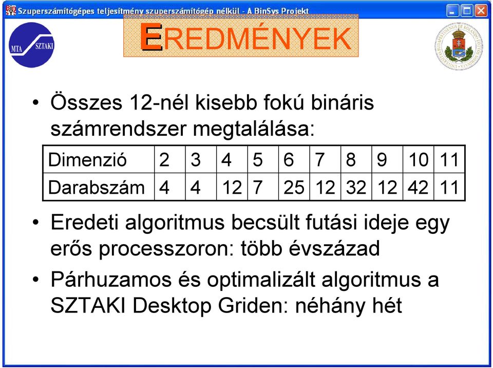 Eredeti algoritmus becsült futási ideje egy erős processzoron: több